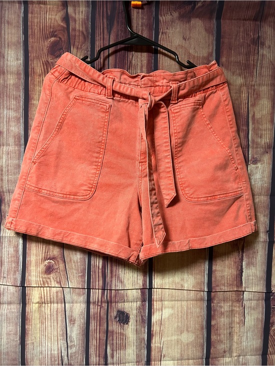 LOFT Pants - LOFT High-Waist Belted Paperbag Shorts - Coral Orange